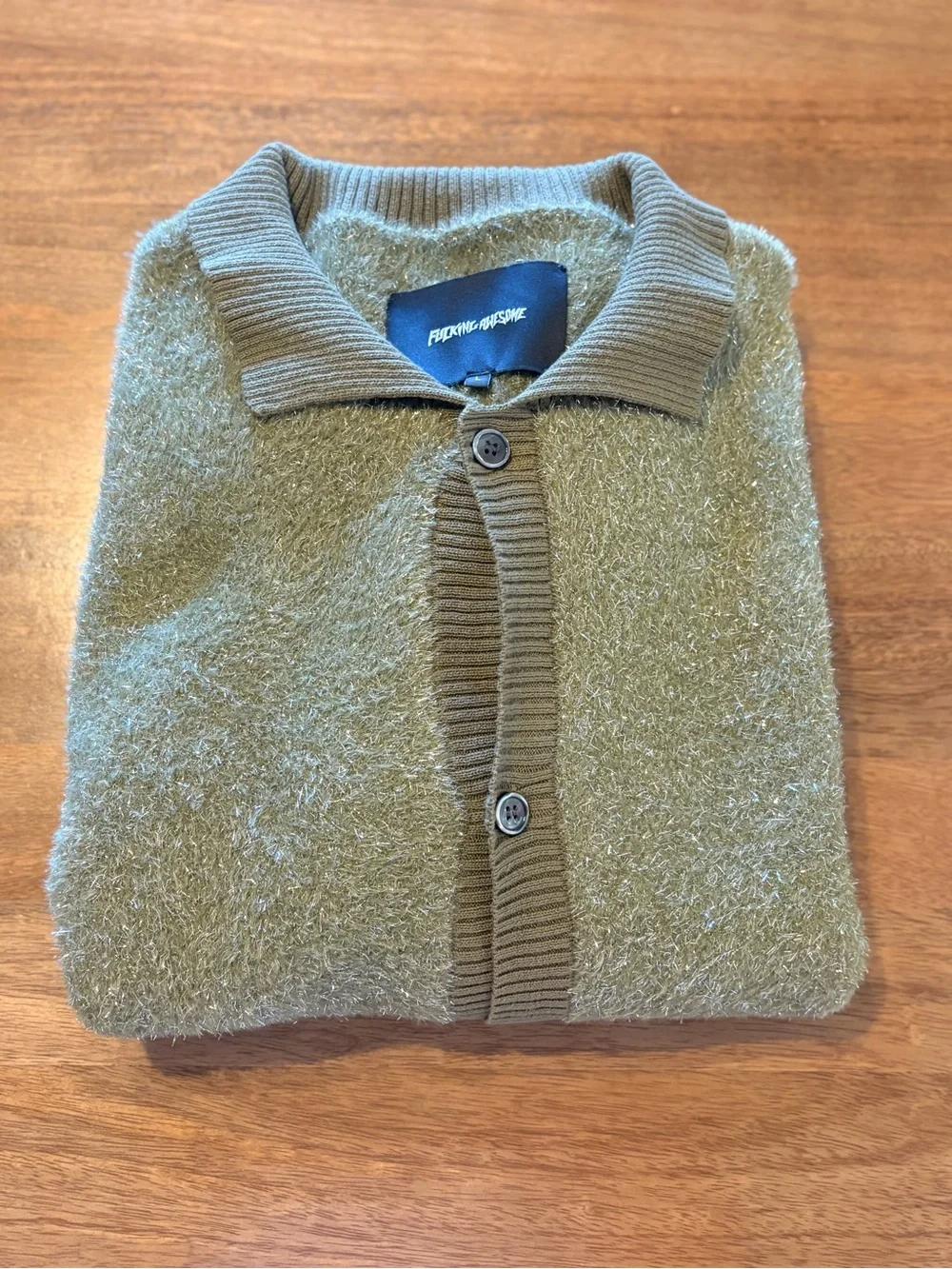 Men's Olive Green and silver Textured Button-Up Sweater Cardigan NWOT